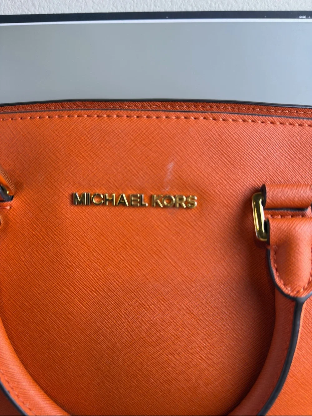 Michael Kors Jet Set Orange Saffiano Tote Purse Wallet Dust Bag Crossbody Set